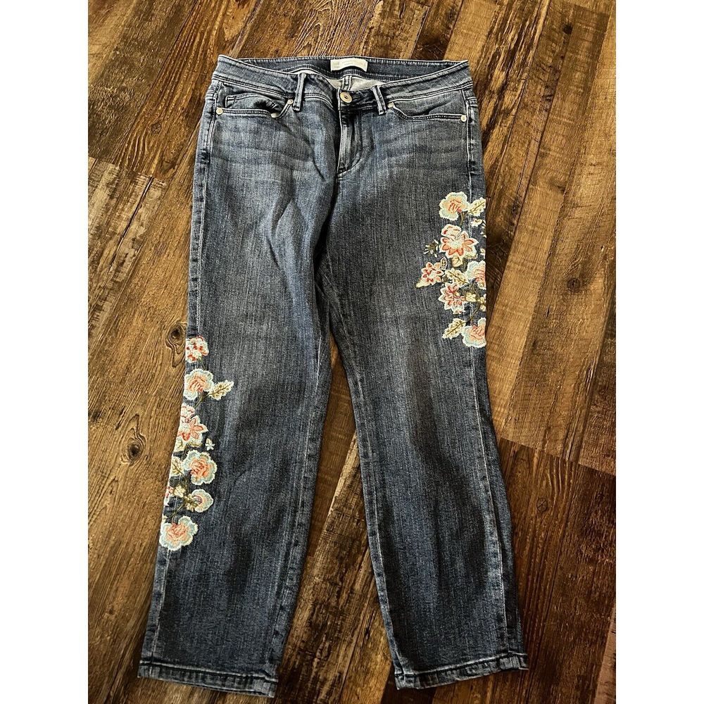 J. Jill‎ Floral Embroidered Authentic Fit Cropped Jeans Women's Size 6 Blue